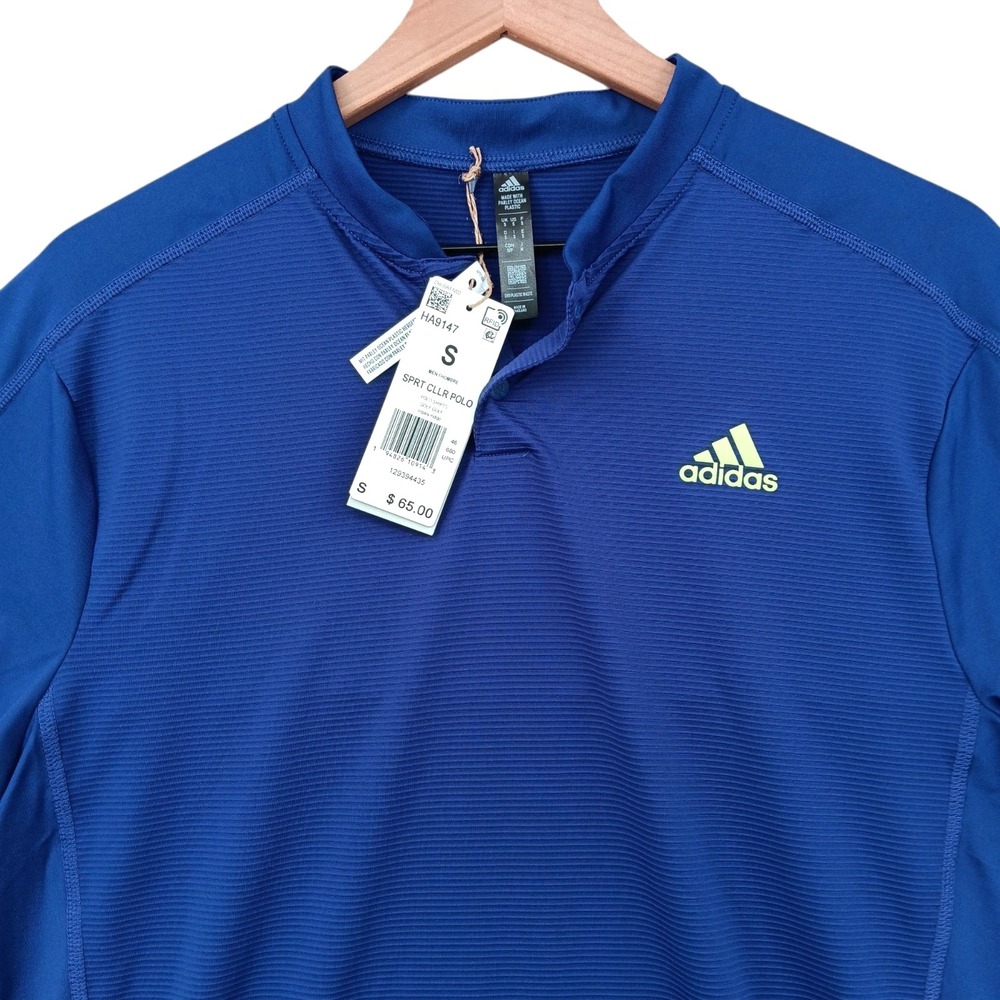 Adidas Sport Collar Polo Shirt‎ Mens Small Blue Performance Snap Lightweight NEW